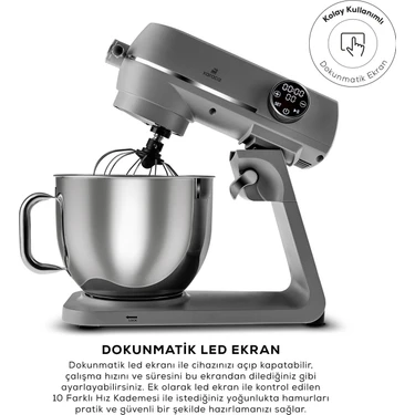 Karaca Multichef Artisan Digital Ekran 7 Litre Döküm Stand Mikser Antrasit