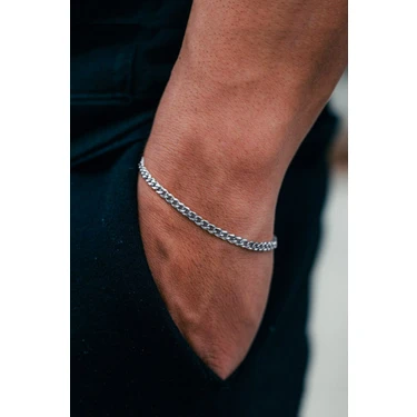 The Collection Unisex Gümüş Çelik İnce Klasik Zincir Bileklik 20-21 cm Zarif