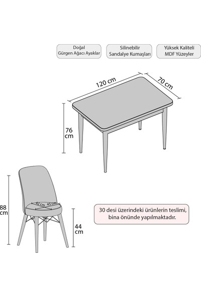 Gadahome Ay Serisi Mutfak-Salon Masa Sandalye Takımı Ceviz (2 Sandalyeli)