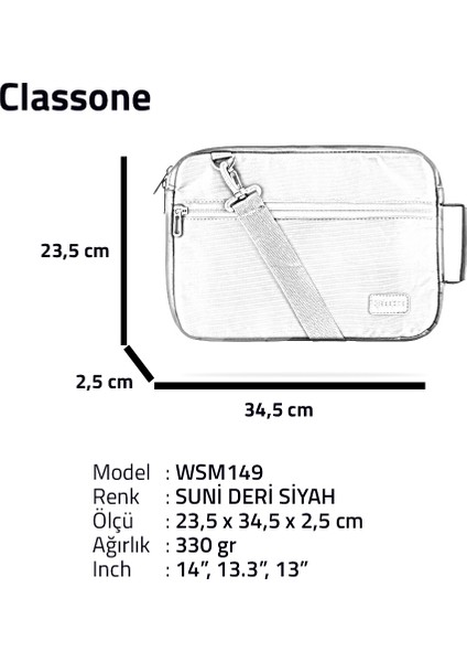 WSM146 Monza Serisi 13-14" Su Geçirmez Kumaş , Su Geçirmez Fermuar Laptop ,notebook Çantası-Specıal Gri