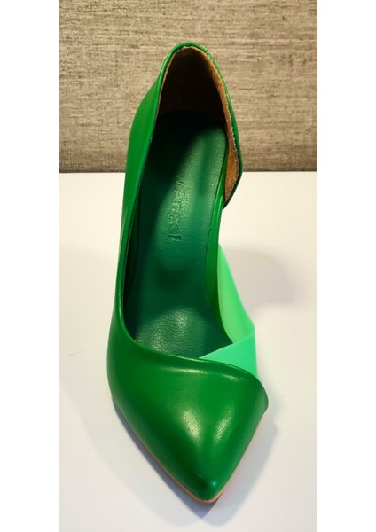 751 Kadın Yeşil Kadeh Ökçe Şeffaf Detaylı Stiletto modelleri
