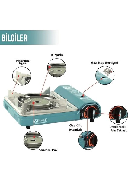 Orcamp Tekli Portatif Pro Seramik Ocak Mavi CK-508