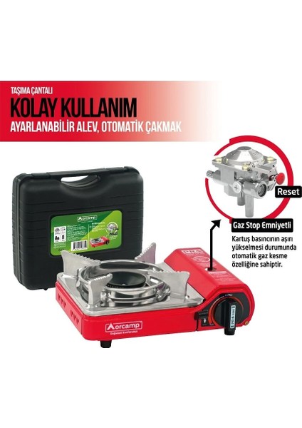 Orcamp Tekli Çantalı Mini Portatif Ocak Kırmızı CK-506