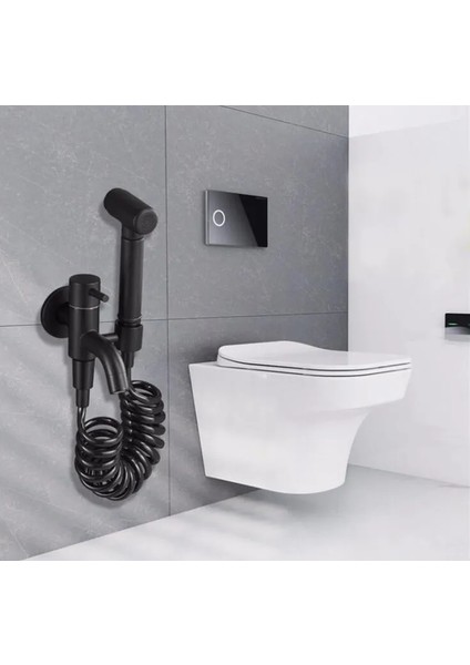 Basınçlı Püskürtücü Taharet Musluğu Klozet Hortumu Duş Küvet Yaylı Esnek Bükülmez Tuvalet Duşu Siyah fiyatları