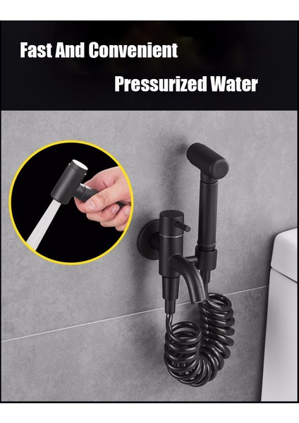 Basınçlı Püskürtücü Taharet Musluğu Klozet Hortumu Duş Küvet Yaylı Esnek Bükülmez Tuvalet Duşu Siyah fırsatları