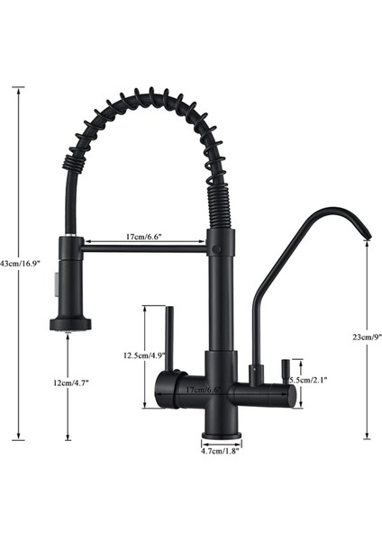 Siyah Yaylı Mutfak Bataryası Tezgah Montajına Uygun Su Arıtma Arıtıcılı Musluk Dönebilir Mod Tuşlu