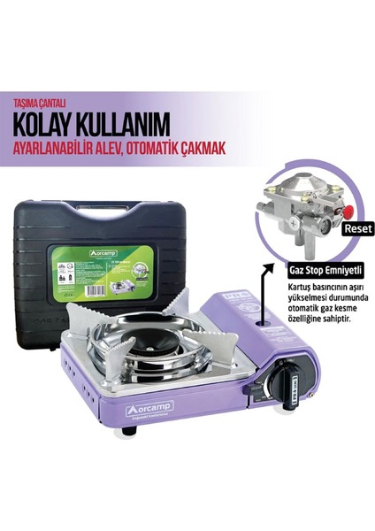 Orcamp Tekli Çantalı Mini Portatif Ocak Mor CK-506