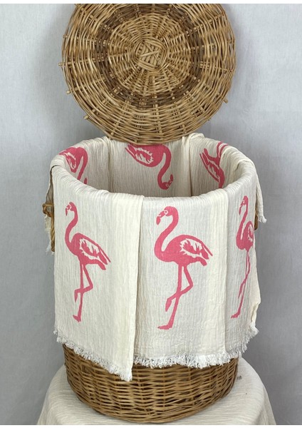 Elde Tahta Baskı Pembe Flamingo Desenli Müslin Peştemal Taş Baskılı Buldan Pamuklu Peştemali fiyatları