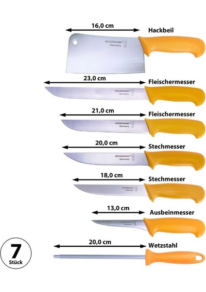 Messermann Germany | Bıçak Seti - (7 Parça / Sarı)