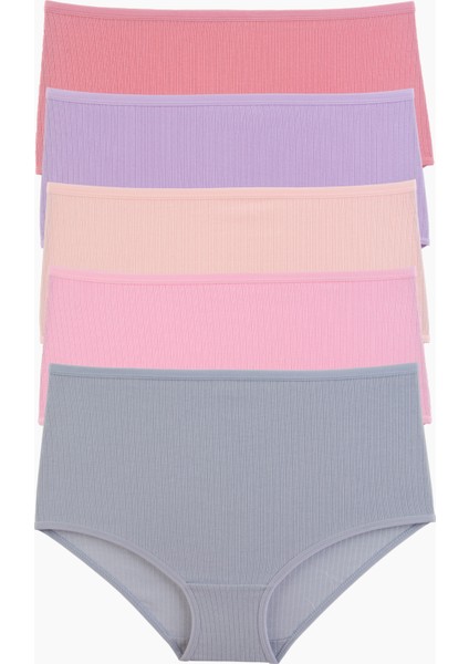 Kadın Külot 5 Li Paket Yüksek Bel Likralı Fitilli Pamuklu Kaşkorse Ribana Lila indirimleri