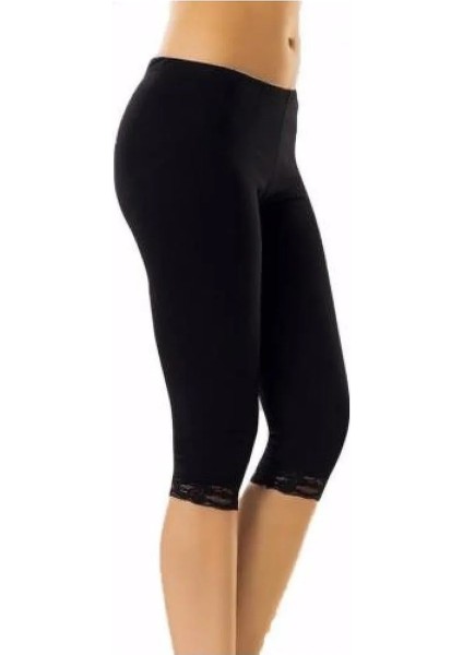 5 Adet, Kadın Ince Dantel Detaylı Kapri Tayt %92 Pamuk, %8 Elastan Siyah fırsatları