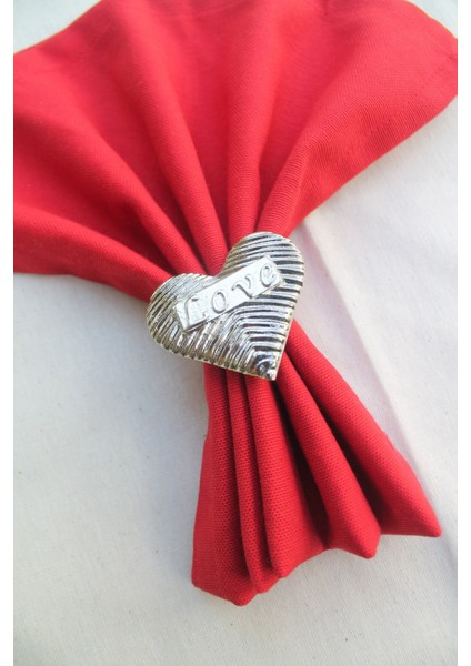 6 Adet Gümüş Love Kalp Metal Peçete Halkası - Napkin Ring