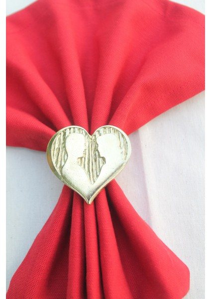 6 Adet Gold Heart Valentine Peçete Halkası - Napkin Ring