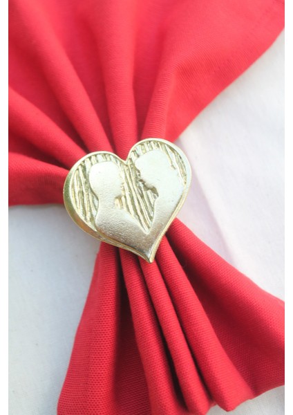 6 Adet Gold Heart Valentine Peçete Halkası - Napkin Ring