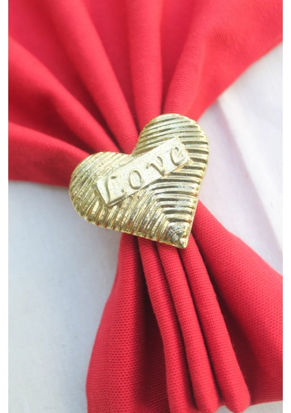 6 Adet Gold Love Kalp Metal Peçete Halkası - Napkin Ring