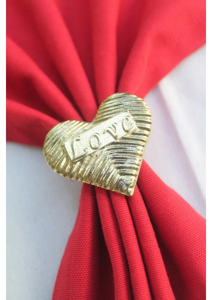 6 Adet Gold Love Kalp Metal Peçete Halkası - Napkin Ring