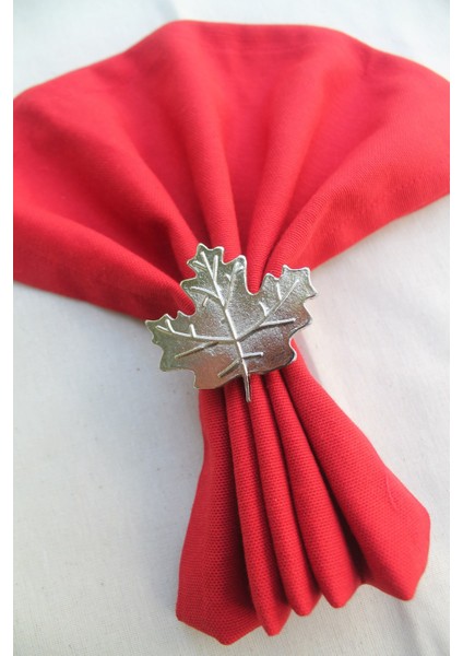 6 Adet Gümüş Çınar Yaprağı Metal Peçete Halkası - Napkin Ring