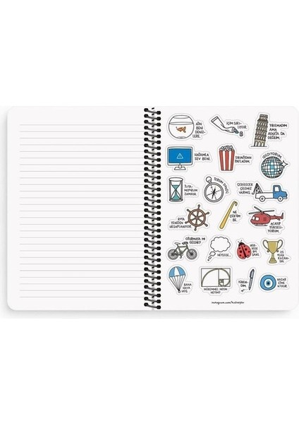 Hisli Şeyler 18,5X25 80 Yaprak Çizgili Spiralli Karton Kapak Hafif Kağıt Stickerli Defter- Düzelicez Inşallah Be