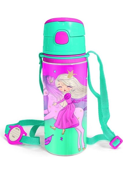 Kids Açık Pembe Mor Unicornlu Prenses Desenli Alüminyum Matara 600 ml 11952