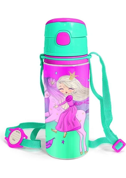 Coral High Kids Açık Pembe Mor Unicornlu Prenses Desenli Alüminyum Matara 600 ml 11952