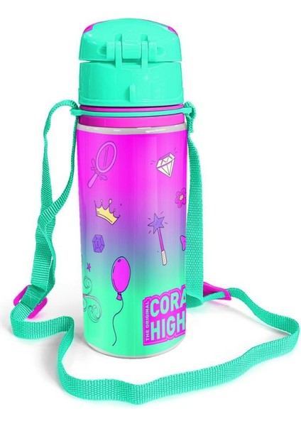 Kids Açık Pembe Mor Unicornlu Prenses Desenli Alüminyum Matara 600 ml 11952