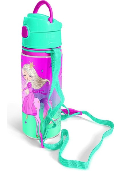 Kids Açık Pembe Mor Unicornlu Prenses Desenli Alüminyum Matara 600 ml 11952