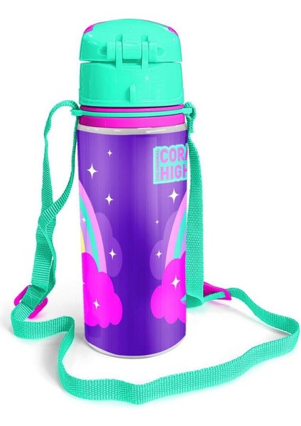 Kids Mor Su Yeşili Unicorn Desenli Pipetli Alüminyum Matara 600 ml 11950