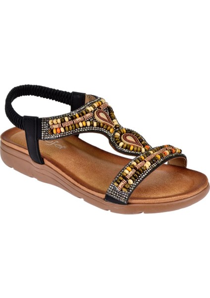 Taşlı Comfort Kadın Sandalet GJ-10011 Siyah