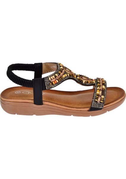 Taşlı Comfort Kadın Sandalet GJ-10011 Siyah