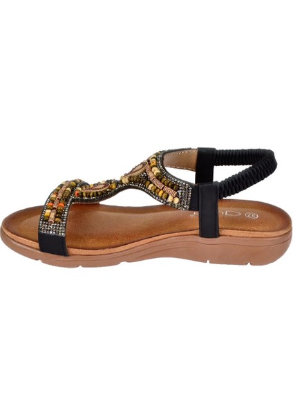Taşlı Comfort Kadın Sandalet GJ-10011 Siyah