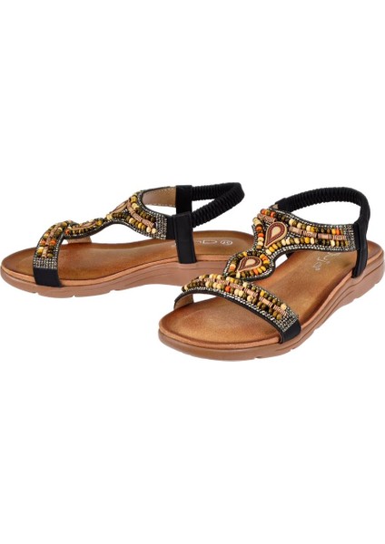 Taşlı Comfort Kadın Sandalet GJ-10011 Siyah