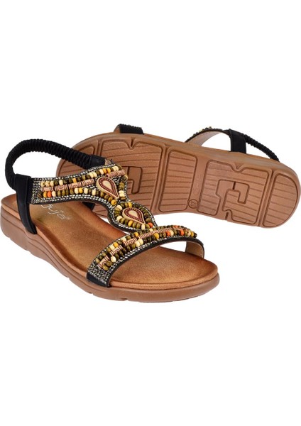 Taşlı Comfort Kadın Sandalet GJ-10011 Siyah