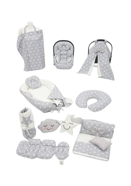 Mordesign Babynest Yatak + Yastık + Pike + Ortopedik Minder + Emzirme ve Puset Aksesuarları Komple Set