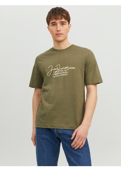 Sıfır Yaka Standart Kalıp Haki Erkek T-Shirt 12235487