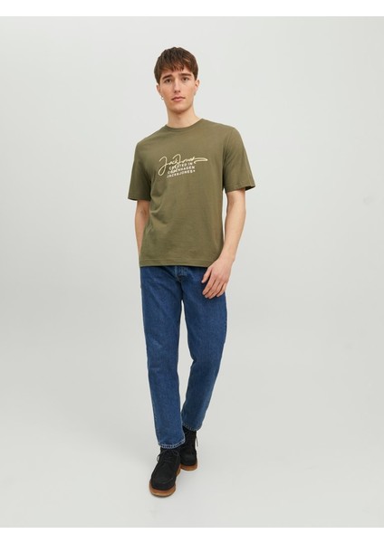 Sıfır Yaka Standart Kalıp Haki Erkek T-Shirt 12235487