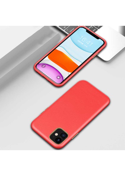 MRC İletişim Apple iPhone 11 Deri Görünümlü Metal Kamera Korumalı Silikon Kılıf