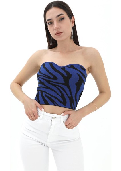 Zebra Desen Triko Crop - Saksmavisi