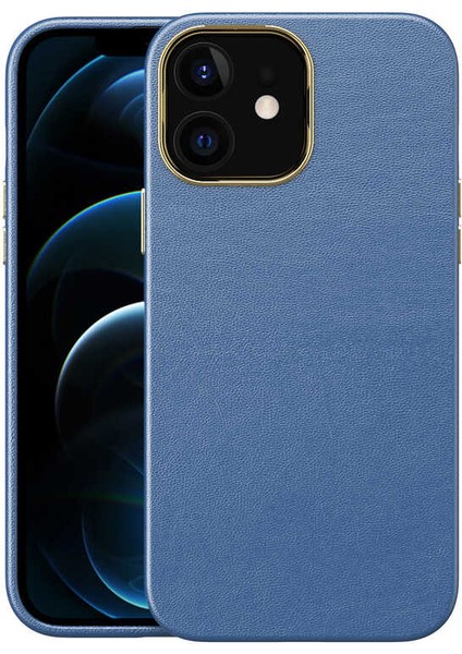 Apple iPhone 12 Deri Görünümlü Metal Kamera Korumalı Silikon Kılıf