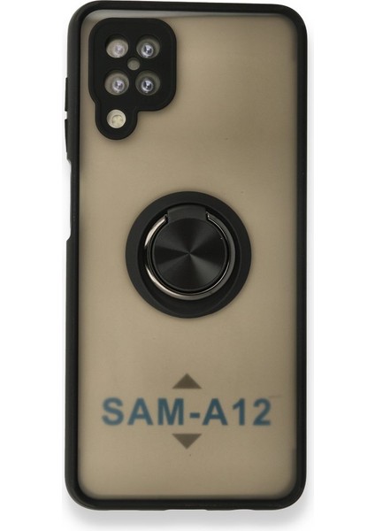 Samsung Galaxy A12 Kılıf Standlı Yüzüklü Buzlu Tasarım Arka Kapak
