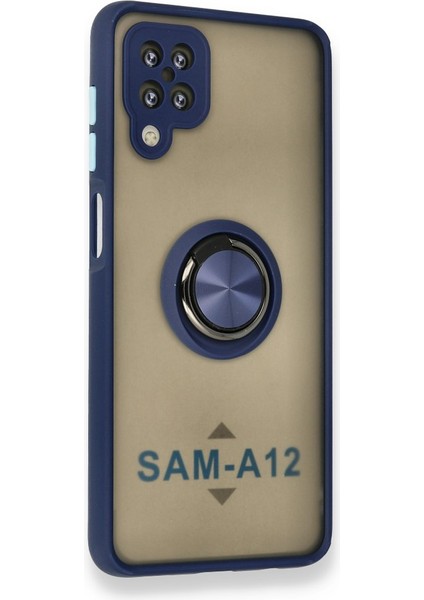 Samsung Galaxy A12 Kılıf Standlı Yüzüklü Buzlu Tasarım Arka Kapak