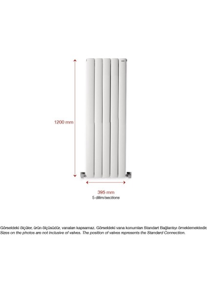 1200 x 395 mm Lilac Dikey Beyaz Alüminyum Radyatör Standart Bağlantı fiyatları