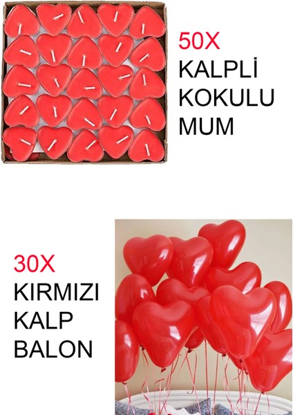 Cennet Store 50 Ad. Kırmızı Kalpli Tealight Mum ve 30 Ad. Kırmızı Kalp Balon Evlilik Teklifi Yıldönümü Özel Gün