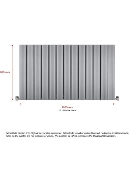 600 x 1035 mm Amber Yatay Gümüş Gri Alüminyum Radyatör Standart Bağlantı fiyatları