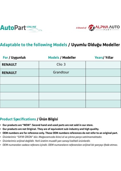 Alpha Auto Part Renault Clio 3,grandtour Için Yan Çamurluk Sinyali