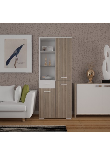 3 Kapaklı Tek Çekmeceli Raflı Banyo Dolabı Çok Amaçlı Dolap