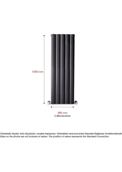 1200 x 395 mm Lilac Dikey Antrasit Alüminyum Radyatör Standart Bağlantı fiyatları