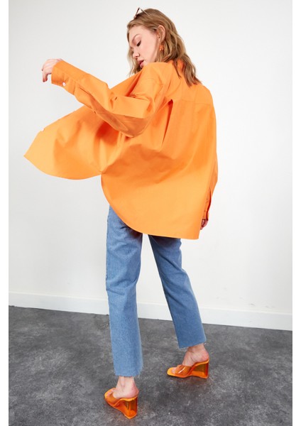 Oranj Kadın Rahat Kesim Poplin Gömlek modelleri