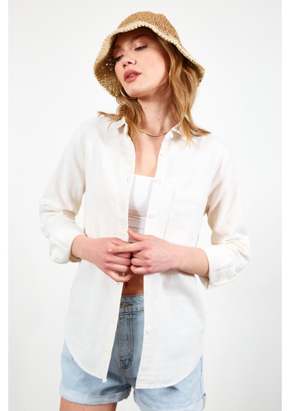 Natural Apoletli Pamuk Kadın Gömlek