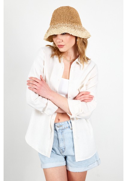 Natural Apoletli Pamuk Kadın Gömlek modelleri
