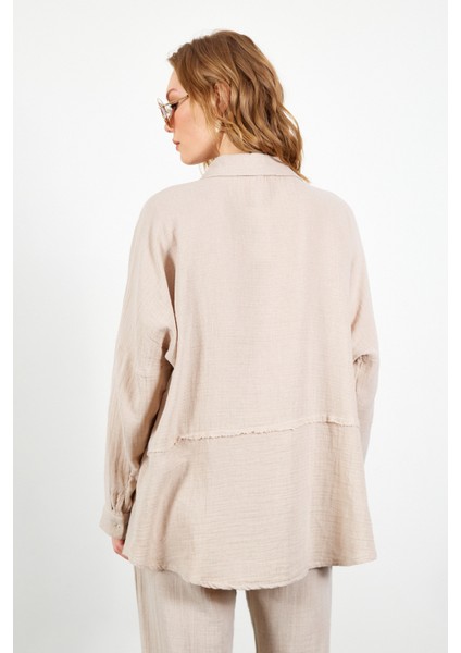 Bej Müslin Parçalı Kadın Gömlek fırsatları